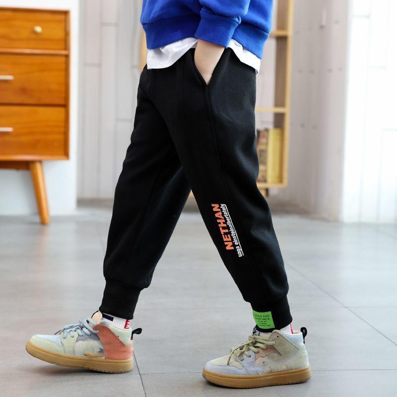 Boys' Pants Spring Autumn Winter Models Plus Velvet Thickening Casual Korean Version of The Big Children's Sports Pants Winter Children's Trousers