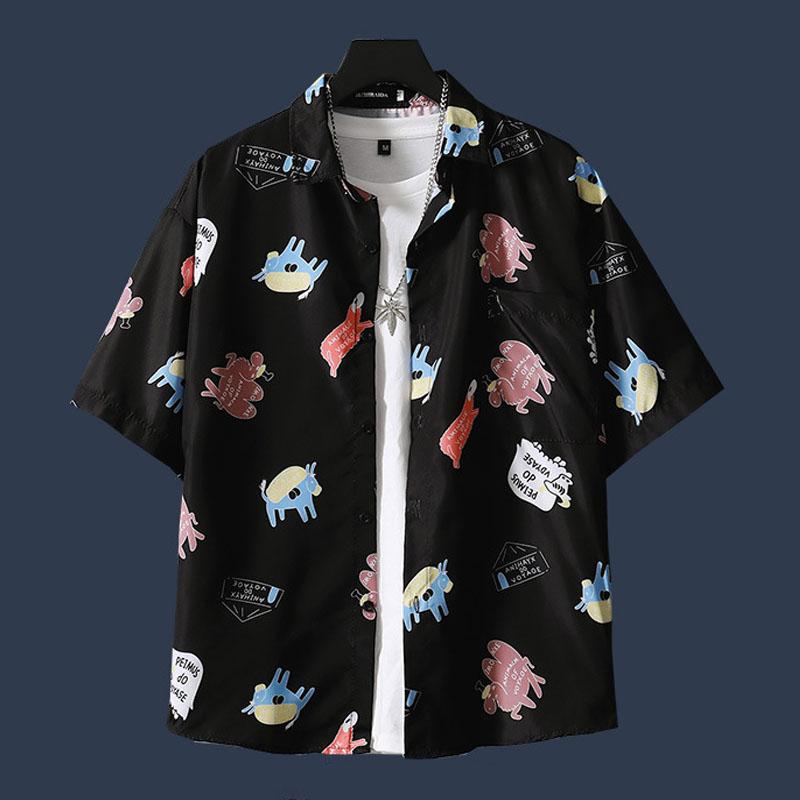 Male Beach Tees Hawaiian Shirt Summer Casual Print Undies Half Sleeve T-shirts Button Cardigan Plus Size Overshirt Men Clothing