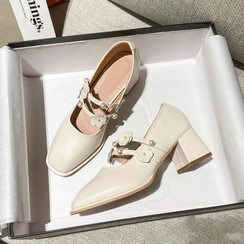 French Girl Single Shoes Small High Heels Thick Heels Retro  Gentle Mid-heel All-match