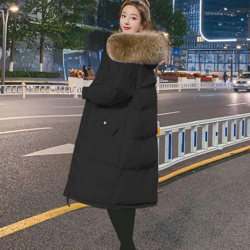 Down Jacket Winter Korean Fashion Big Fur Collar Mid-length Hooded Thick Warm Large Size Jacket Suitable for Women