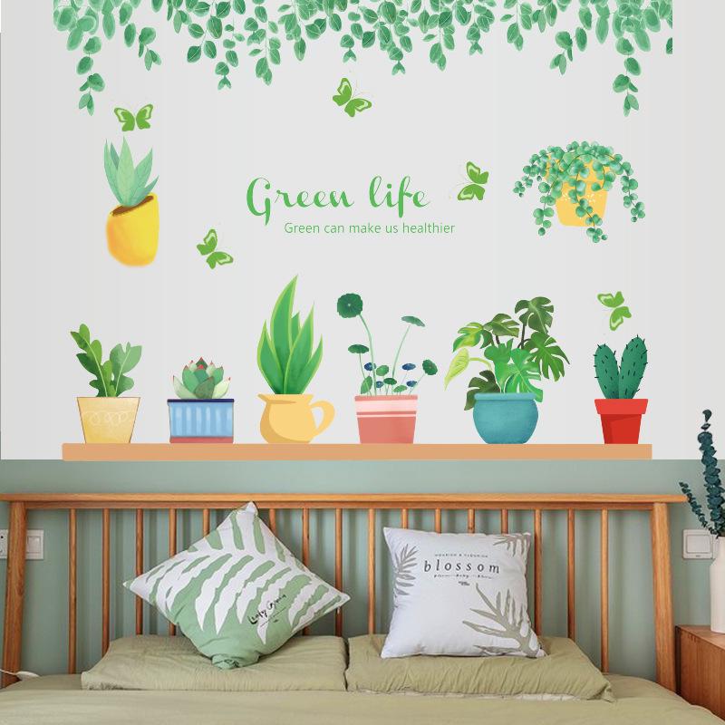 fresh green leaf potted Nordic plant removable summer spring wall sticker