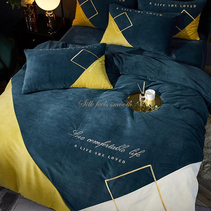 Winter Thick Milk Velvet Four-piece French Velvet Duvet Cover Sheet Crystal Velvet Embroidery Type Bedding