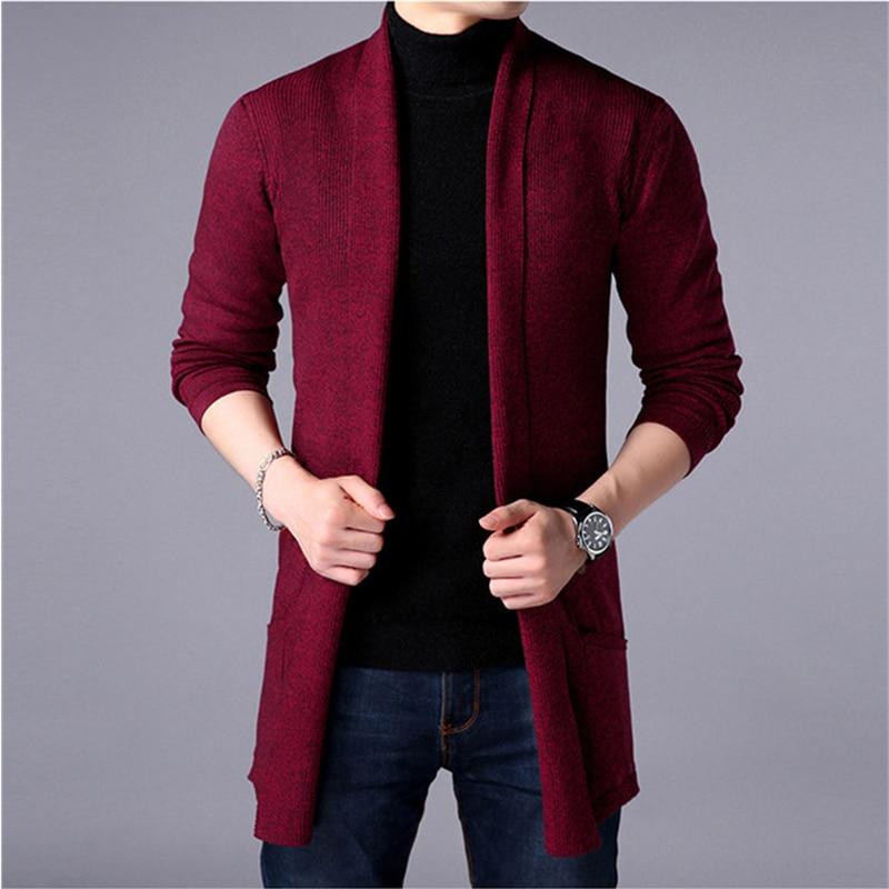 Sweater Jacket Men's Autumn and Winter Slim Long Solid Color Knitted Jacket Fashion Men's Casual Sweater Cardigan Jacket