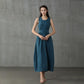 Cross Back Linen Dress, Drawstring Waist Slim Temperament Large Swing Skirt,maxi Dress, Sleeveless Dress, Layered Linen Dress, Apron Dress