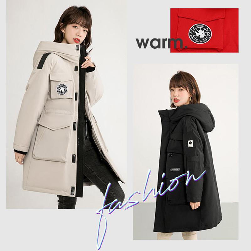 Down Jacket Women's Mid-length High-end Tooling Large Pockets Loose Thickened Coat Winter Warm Drop-shoulder Cotton Clothes Casual Outdoor Jacket