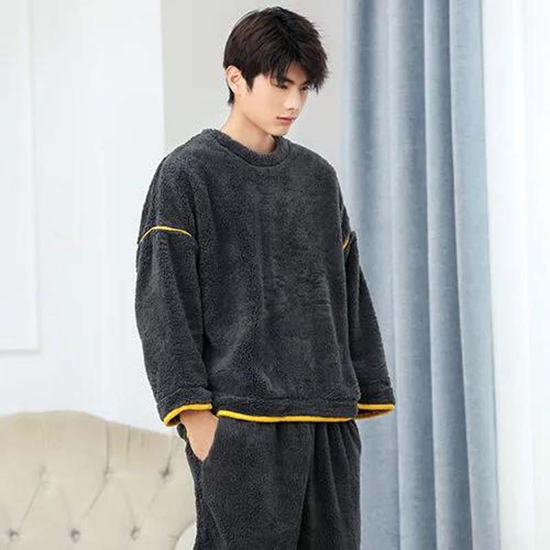 Winter Pajamas Men's Coral Velvet Thickened Plus Velvet New Flannel Youth Plus Size Home Service Suit