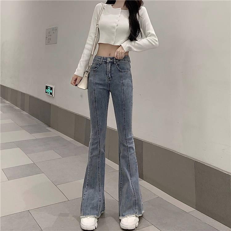 Women Fashion Wide Leg Flared Jeans Denim Comfortable Loose Jeans Zipper Pocket Trousers