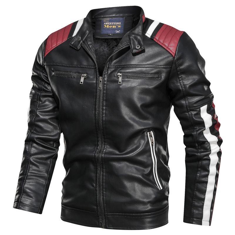 Casual Men's Leather Jacket Casual Trend Fashion Stand-up Collar Youth Leather Jacket