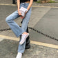 Blue / Black Straight Hairs Pants Spring Autumn High Waist Slim Slim Micro Jeans Ladies