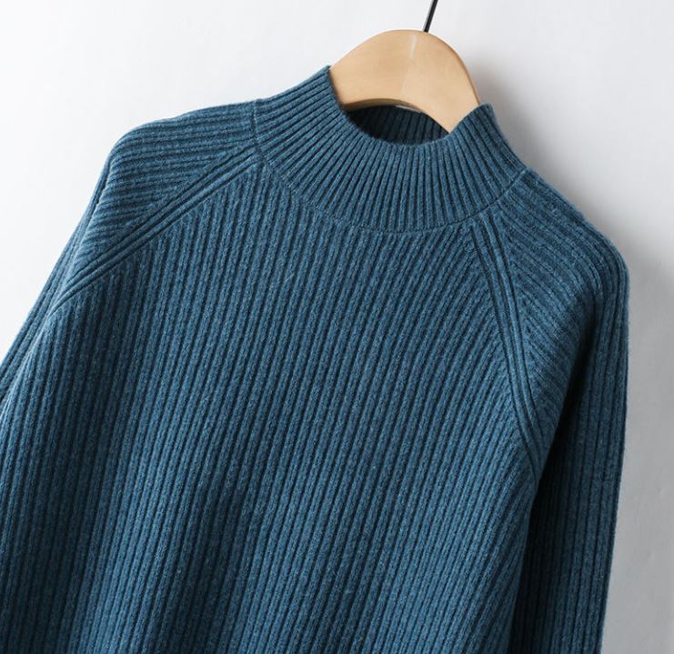 Women's Fashion Solid Color Half Turtleneck Pullover Sweater Casual Loose Large Size Side Slit Sweater
