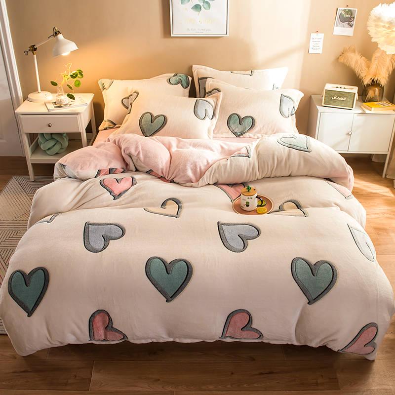 WTEMPO Bedding Set Cotton A/B Double-sided Pattern Cartoon Winter Bed Sheet Quilt Cover Pillowcase