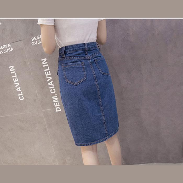 Women Sexy Solid Pocket Buttons Split Denim Skirt High Waist Above Knee Hip Skirt Casual Club Home Office