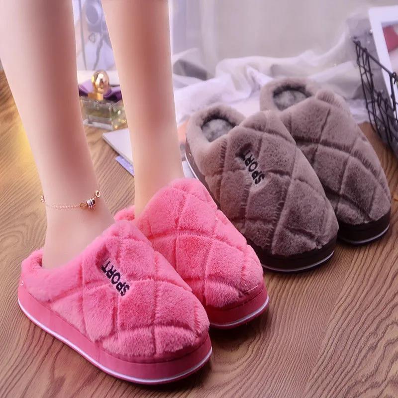 Winter Warm Cotton Slippers Couple Thick Non-slip Slippers