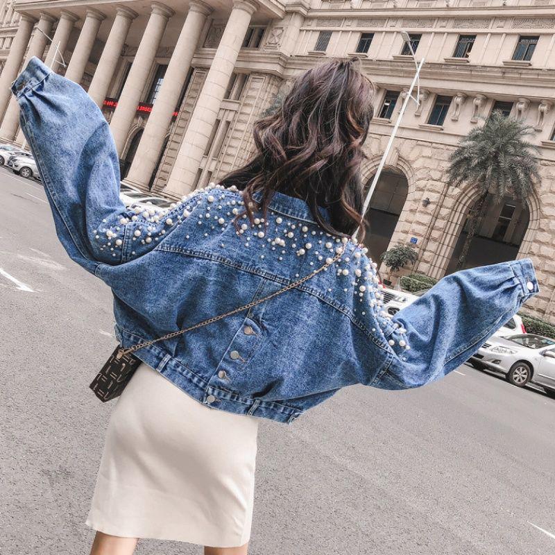 Spring and Autumn Three-dimensional Flower Embroidery Chain Tassel Loose Doll Sleeve Denim Short Jacket Women's Long Sleeve Casual Women's Jacket