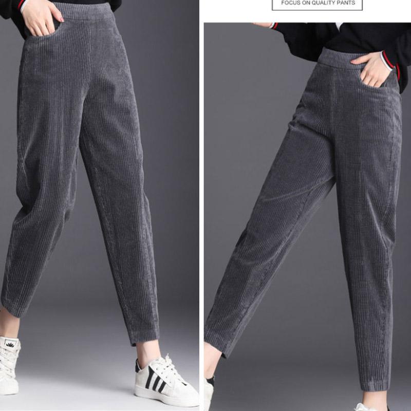 Corduroy Women's Trousers Lamb Hair Lining Gray Warmth and Velvet Thick Casual Pants All-match Outer Wear Thin Trousers