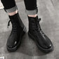 Men and Women Martin Boots British Style High-top  Breathable Couple Pu Leather Working Boots Unisex  Plus Size Black