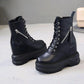 Woman Leather Ankle Boots  Platform Boots Women Wedge Shoes Autumn Winter  Round Toe Lace-up  Inside Raised Martin Boots Ladies Shoes