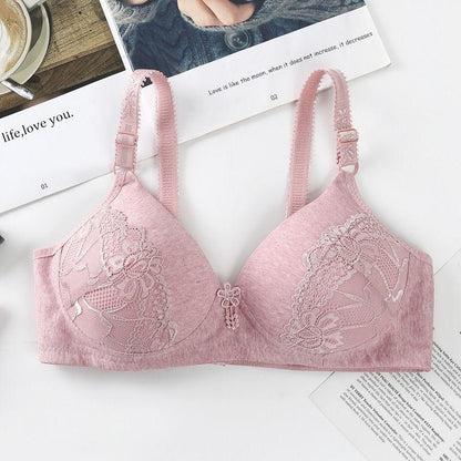 Bra Without Steel Ring Gather The Underwear Receive The Breast Milk Small Chest Breathable Anti-sagging Large Size Adjustment Bra Lace