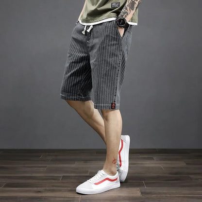 Summer Striped Thin Loose Stretch Five-point Shorts Men's Elastic Waist Casual Pants