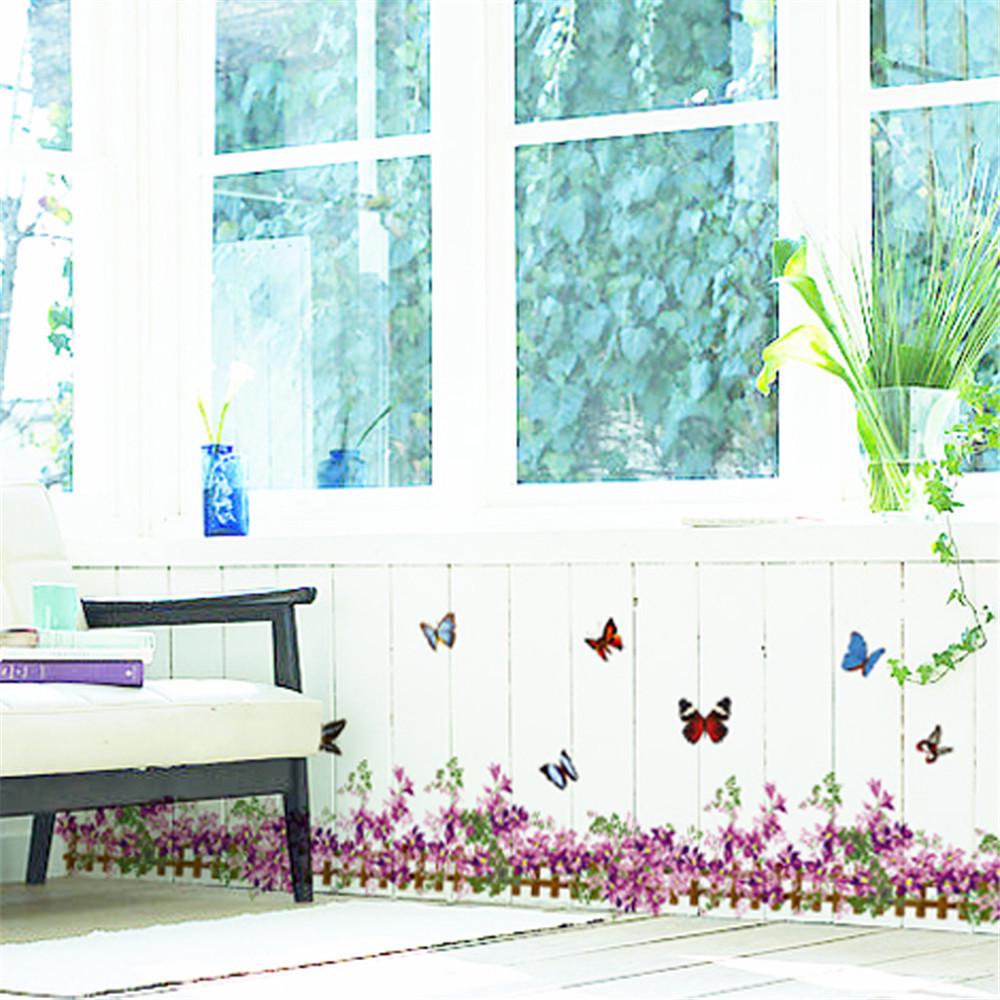Fresh purple fence butterfly grass skirting bathroom door and window background decoration removable
