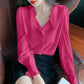 Women's Spring and Autumn Long Sleeve Shirt Chiffon Solid Color Top