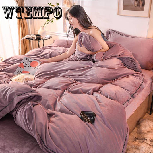 4pcs Fleece Bedding Set  Duvet Cover Flat Sheet Pillowcase Flannel Winter Warm Bed Linen