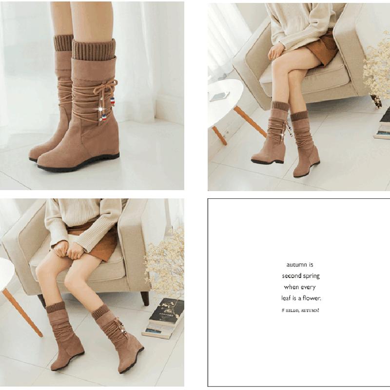 Bohemian Women's Snow Boots Increase Wedges Boots  Plus Velvet Calf-high Boots Winter Elastic High Boots