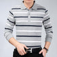 Autumn Long-sleeved POLO Shirt Lapel Pocket T-shirt Business Plus Size Striped Bottoming Shirt Suitable for Business Men, Middle-aged and Elderly Men