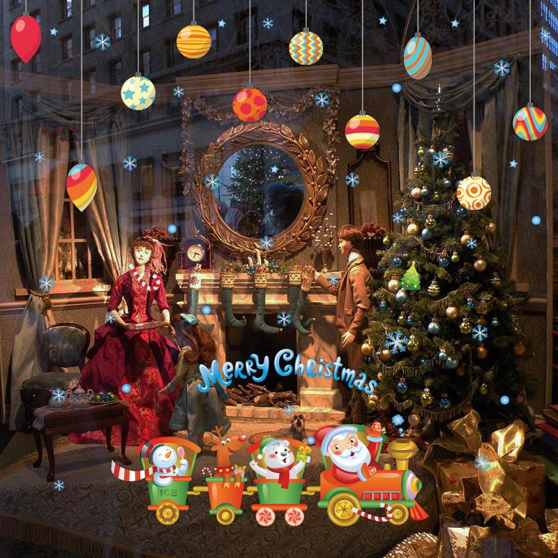 Train Christmas cartoon wall stickers children's room kindergarten wall decoration PVC stickers