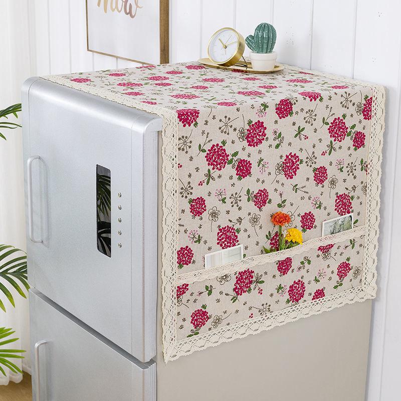 Cotton Linen Single Door Refrigerator Cover Towel Double Door Refrigerator Towel Dust Cover Side Door Washing Machine Cover Towel