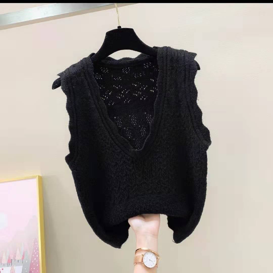 V-Neck Knitted Vest Women New Korean Fashion Sleeveless Sweaters Waistcoat for Outwear Spring Autumn 2021