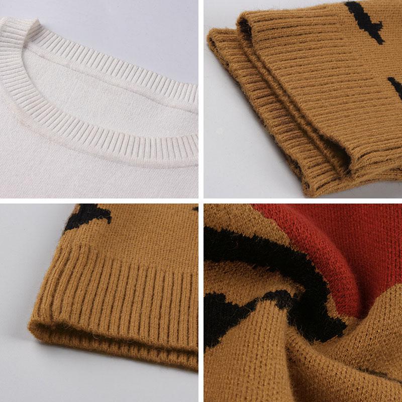Women Autumn Winter Casual Knitted Sweater Jumper Pullovers Top O-neck Full Sleeve Leopard Patchwork Khaki Brown Gray Army Green S-XL