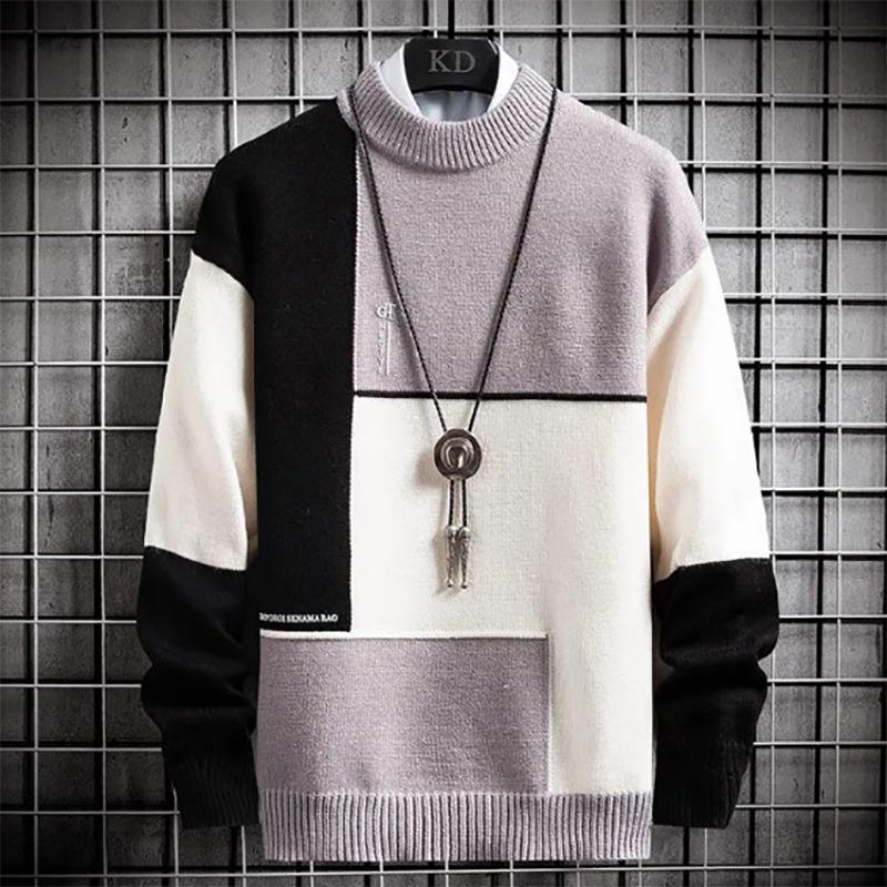 Men's Sweatshirts Autumn Mid-collar Thick Section Half High Neck Youth Knit Sweater Color Matching Men Sweater
