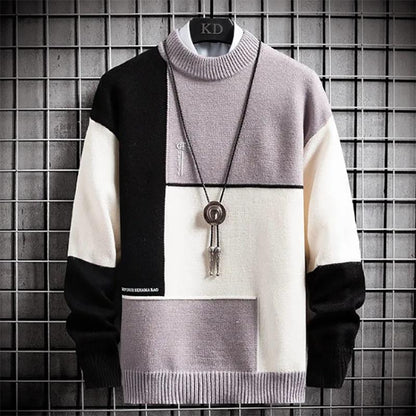 Men's Sweatshirts Autumn Mid-collar Thick Section Half High Neck Youth Knit Sweater Color Matching Men Sweater