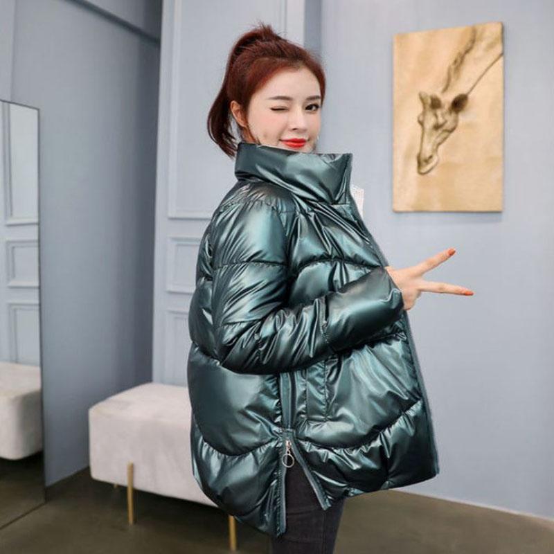 Shiny Down Jacket Winter Fashion Loose Korean Style Stand-up Collar Disposable Short Cotton Jacket