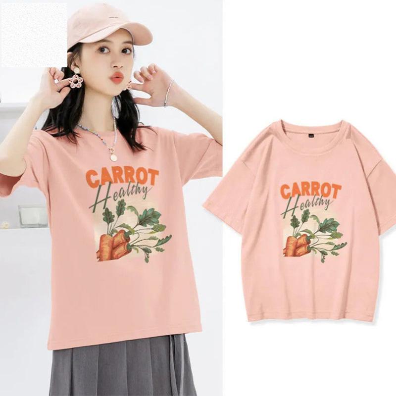 Solid Color Pattern T-shirt Women's Short-sleeved Summer Student Korean Version Round Neck Loose Ins Trend Design Top