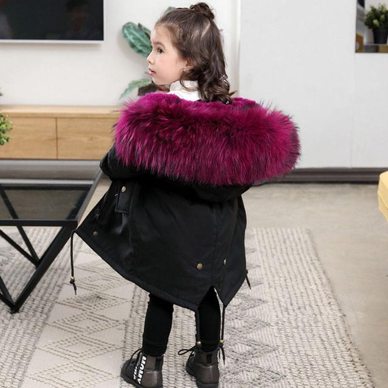 Kids Fur Parkas for Boys and Girls Winter Thick Warm Hooded Faux Fur Coat Unisex  Parka Jacket with Faux Fur Collar Outwear