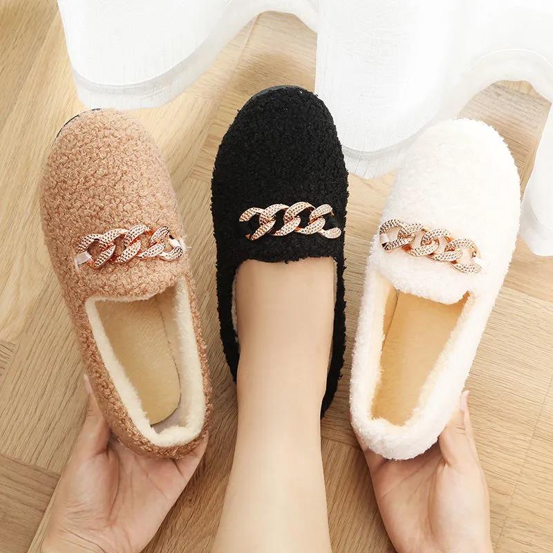 Autumn and Winter Plus Velvet To Keep Warm Korean Version of One-step Women's Winter Wear All-match Plush Cotton Shoes