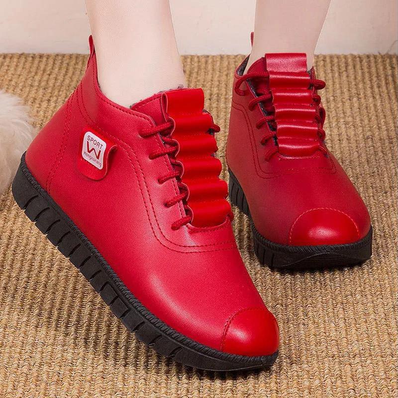 Women's Autumn and Winter Casual Sports Shoes Soft Bottom Pu Leather Shoes All-match Ladies Flat Cotton Shoes