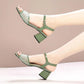Summer Word Buckle Middle Heel Ladies Sandals Thick Heel Plus Size Women's Shoes All-match Leather Mesh Sandals Women