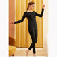 Women's Long Sleeve Cotton Thermal Underwear Round Neck Solid Color Bottoming Pajama Set Slim Fit Elastic Pants Two Piece Set Sleeping Suit