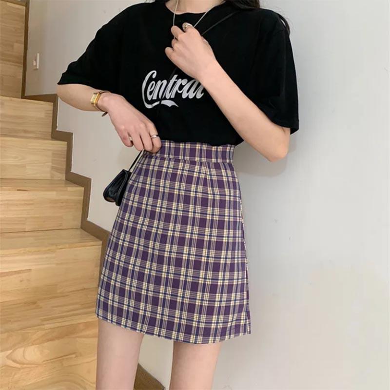Plaid Skirt Women's Anti-glare Short Skirt High Waist A-line Skirt Slimming Hip Skirt