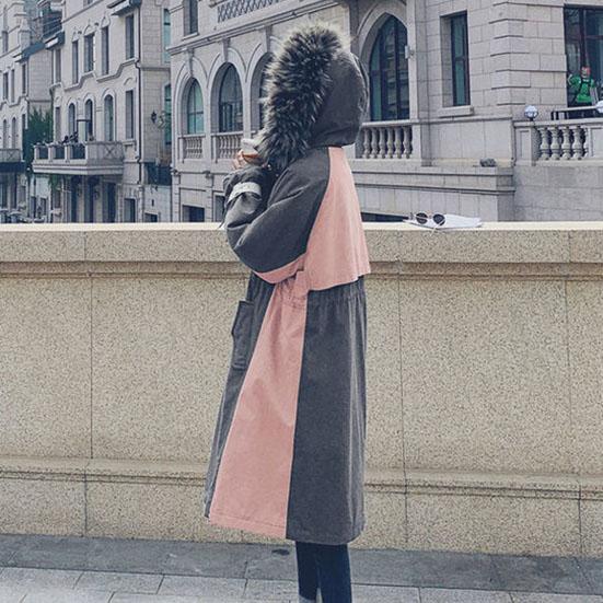 Women's Winter Parka Coat Slim Plush Long Windbreaker Large Size Fur Collar Hooded Cotton Padded Jacket