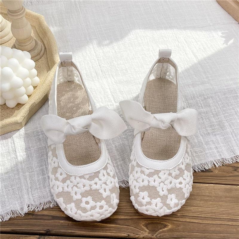 Cotton and Linen Embroidered Beanie Shoes Literary and All-match Single Shoes Sweet Bow Sandals Women's Comfortable Loafers
