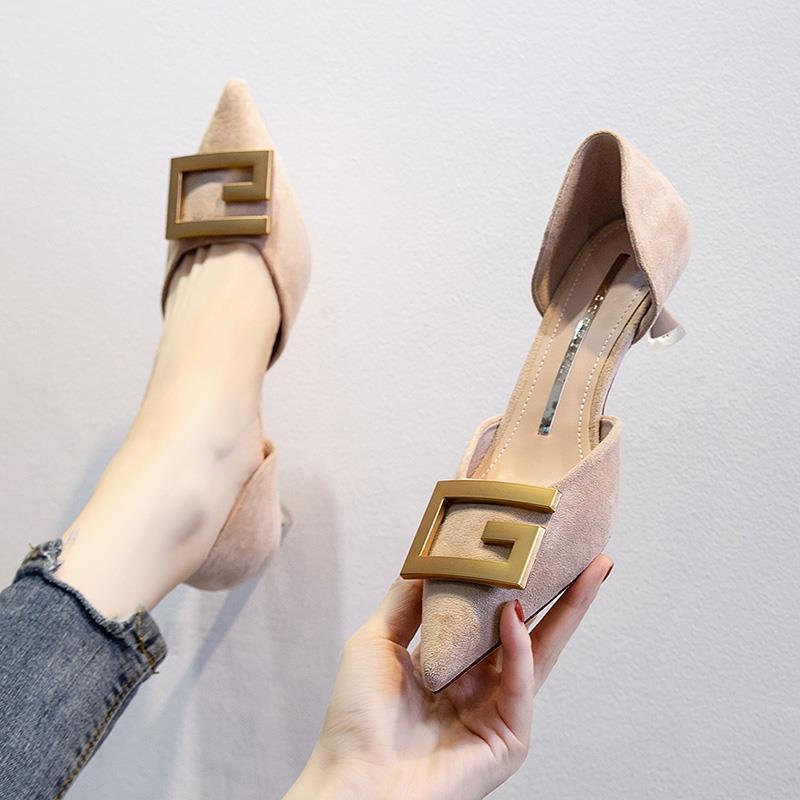 5cm Small Heels All-match Pointed Toe Low-heeled Single Shoes Women Spring and Autumn Mid-stiletto French High-heeled Shoes Summer