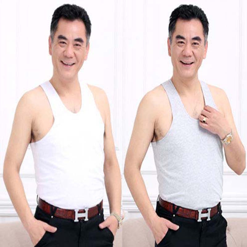 Middle-aged and Elderly Cotton Vest Men's Singlet Summer Bottoming Shirt for The Elderly (2 Pieces)