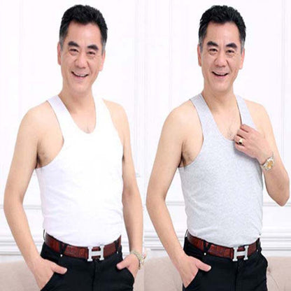 Middle-aged and Elderly Cotton Vest Men's Singlet Summer Bottoming Shirt for The Elderly (2 Pieces)