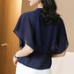 Chiffon Shirts Short Sleeve Women's Blouses Summer Slim Waist Short Blouse V-neck Buttons Trumpet Sleeves Temperament Tops Casual All Match Female Top