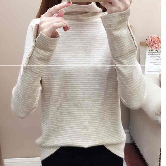 Autumn and Winter Loose Long-sleeved Shirt with Split Cuffs Sweater Turtleneck Thick Bottoming Shirt