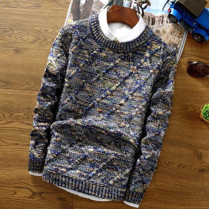 Round Neck Pullover Sweater Autumn Long-sleeved Thickening Casual Fashion Men's Knitted Sweater Warm Top Suitable for Young Men